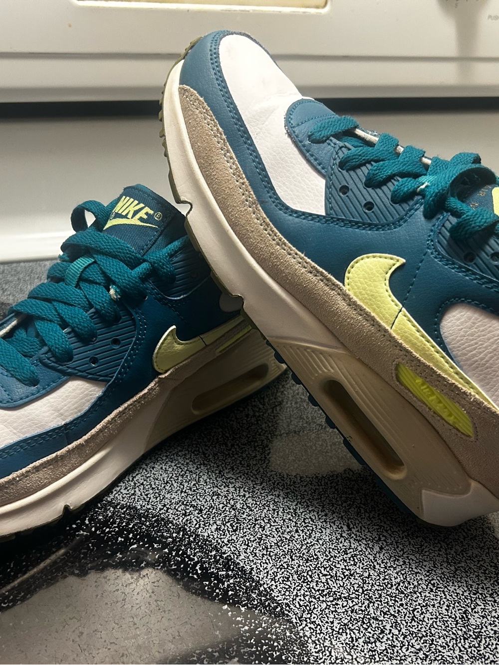 Nike Kids Air Max Sneakers in Teal, White, and Lemon
